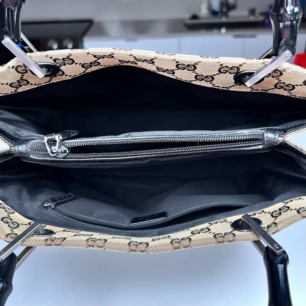 Gucci GG Monogram Canvas Bamboo Hand Bag - Picture 9 of 12